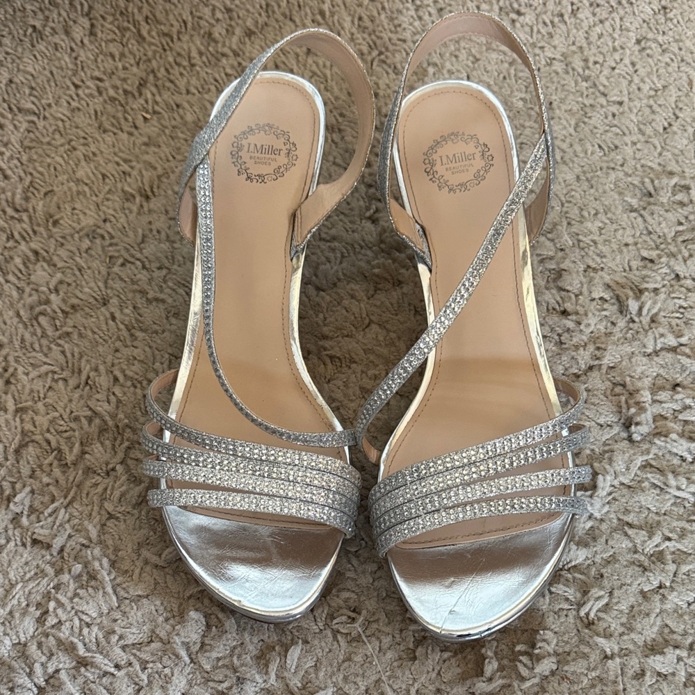 I.Miller Silver Rhinestone Slingback Heels